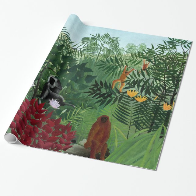 Papier Cadeau Forêt tropicale avec singes Rousseau Art (Déroulé)