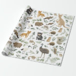 Papier Cadeau Forêt verdoyante Animaux australiens Nouvel annive<br><div class="desc">Ce design élégant présente un assortiment de feuilles doux de sauge vert aquarelle et d'adorables animaux australiens</div>