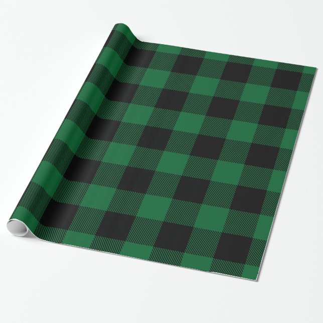 Papier Cadeau Forêt Vert noir grand bison Plaid bûcheron (Déroulé)