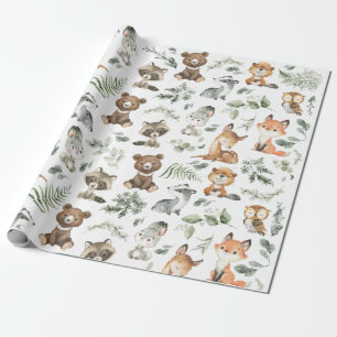 Papier Cadeau Forêt Whimsical Animaux Forêt Sage Verdure