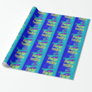 Papier Cadeau Forme violette abstraite tissée africaine bleu fra