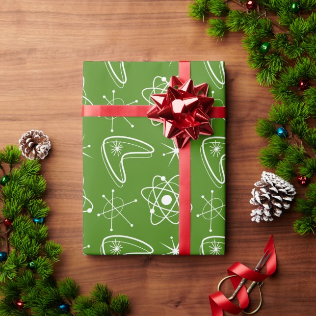 Papier Cadeau Formes Atomiques Noël Moderne MidCentury MCM  (Cadeau de vacances)