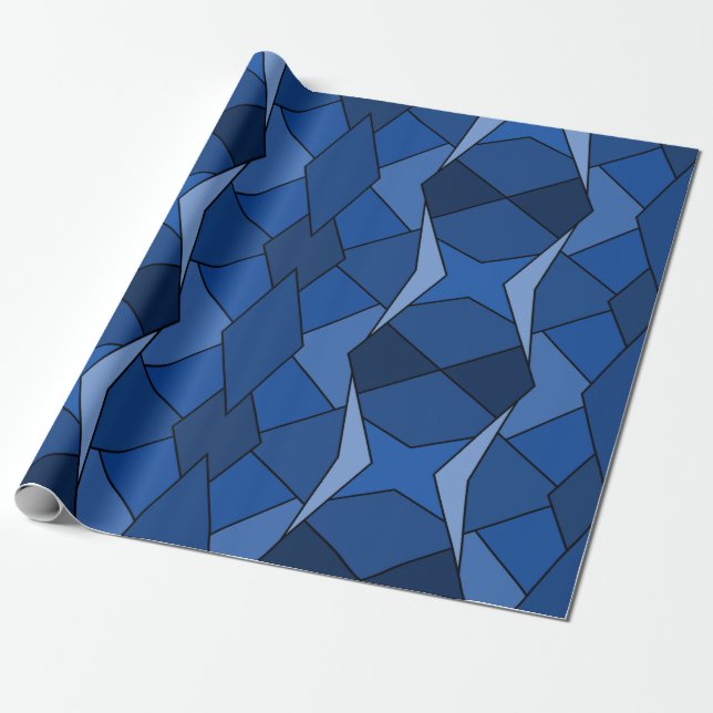 Papier Cadeau Formes géométriques bleues Abstraites (Déroulé)