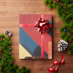 Papier Cadeau Formes Géométriques Colorées sur Fond Rouge