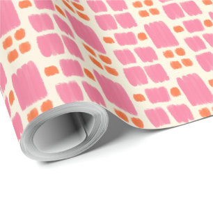 Papier Cadeau Formes peintes rose et orange sur fond de crème