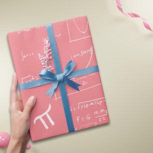 Papier Cadeau Formules et équations mathématiques rose et blanc