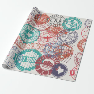 Papier Cadeau Fort Worth Texas Set de timbres. Timbre De Voyage.
