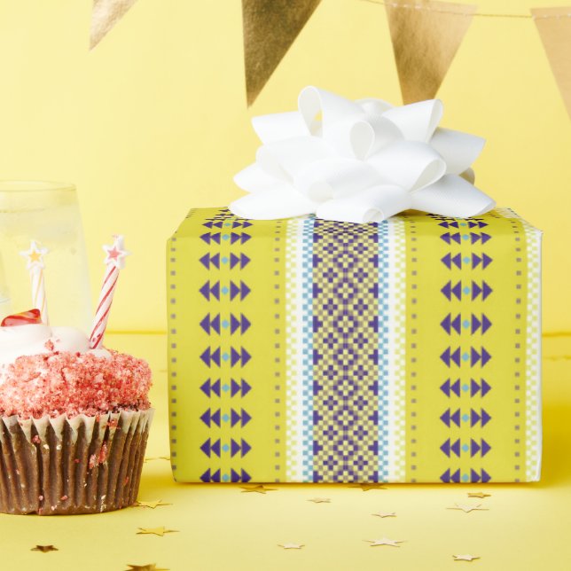 Papier Cadeau Fou de rayures jaunes (Fête d'anniversaire)