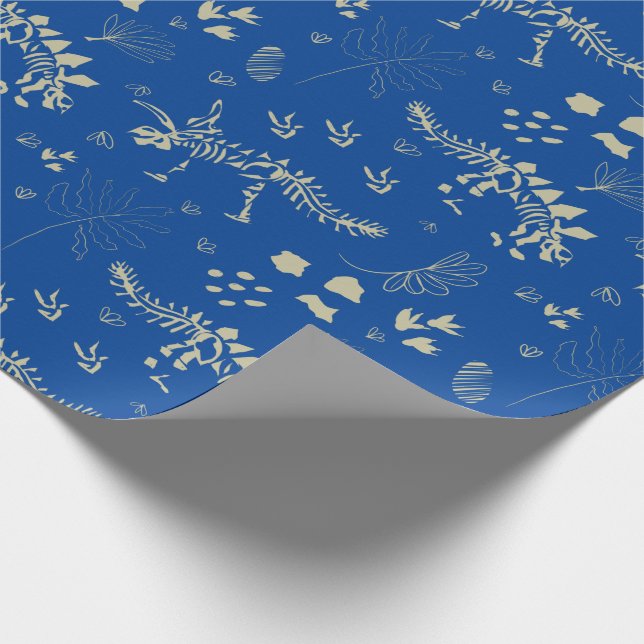 Papier Cadeau Fouille de fossiles Dinosaure Bleu et beige (Coin)