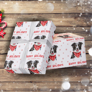 Papier Cadeau Foulard à coeur rouge Border Collie Noël Photo