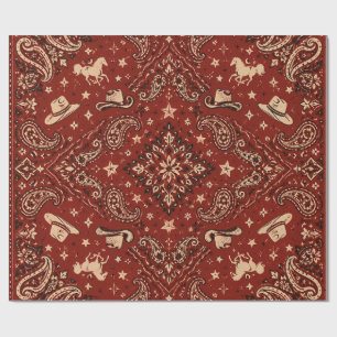 Papier Cadeau Foulard de cow-boy western vintage rouge paisley