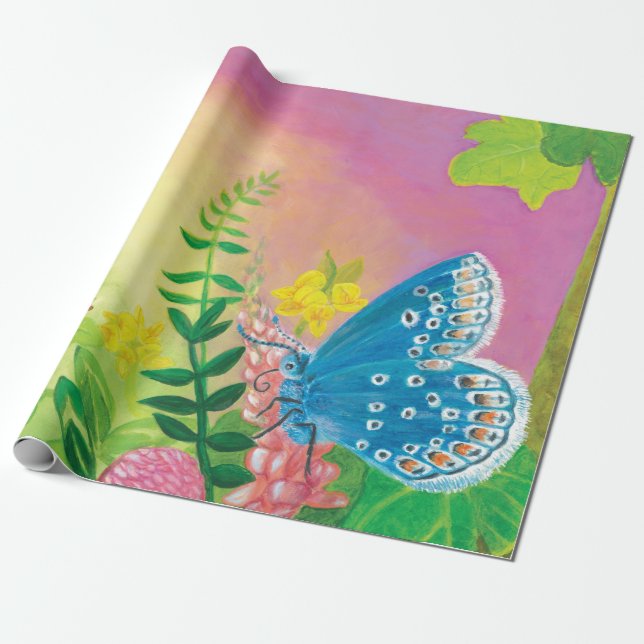 Papier Cadeau Fourmi, escargot et papillon bleu de Chapman (Déroulé)