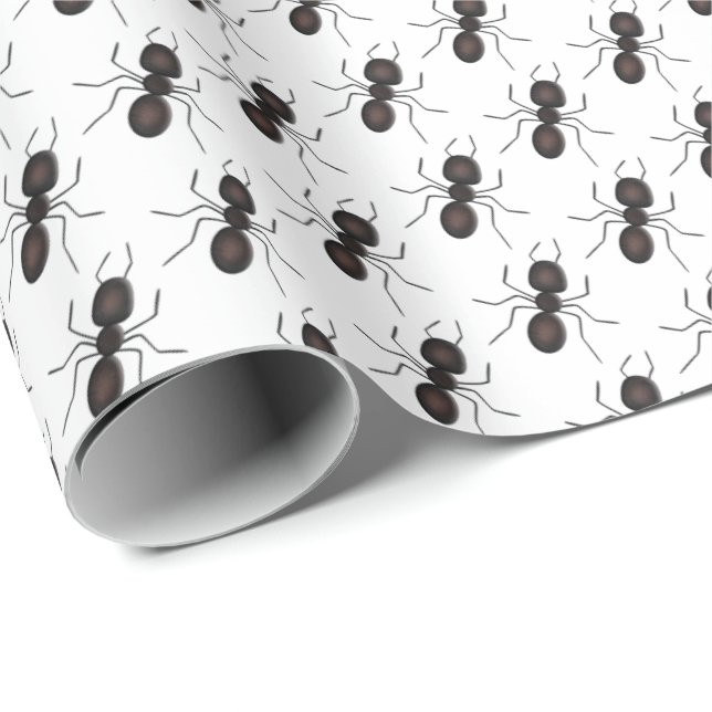 Papier Cadeau Fourmis Noires Sur Blanc (Coin rond)