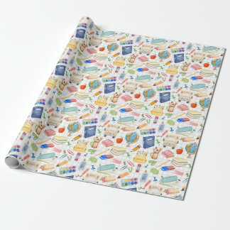 Papier Cadeau Fournitures scolaires de retour à l'école aquarell