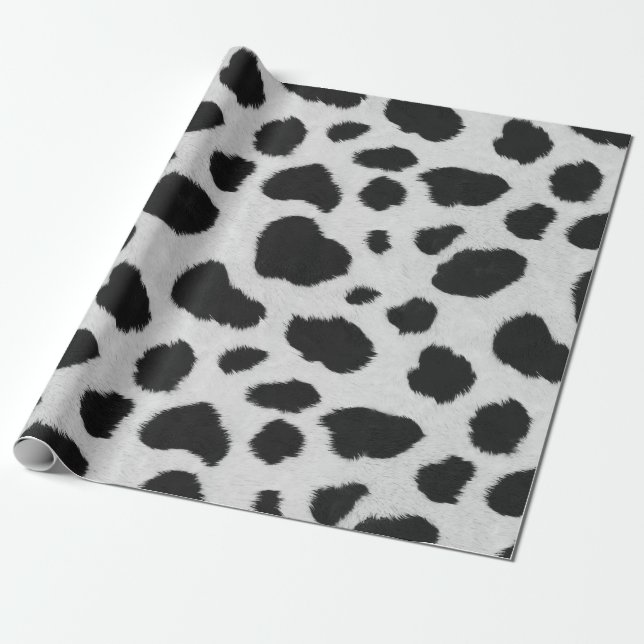 Papier Cadeau Fourrure de vache noire et blanche (Déroulé)
