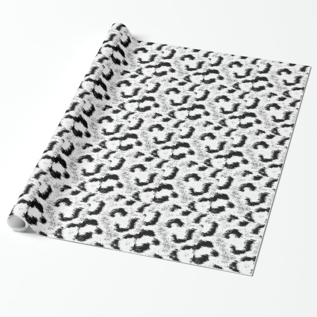 Papier Cadeau Fourrure Empreinte de léopard noire et blanche (Déroulé)