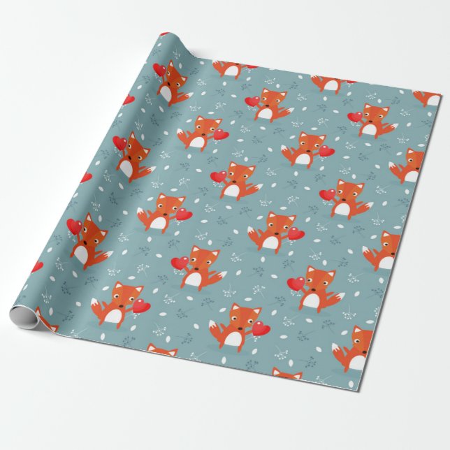 Papier Cadeau Fox Love Motif (Déroulé)