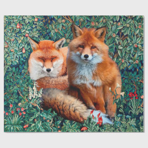 PAPIER CADEAU FOXES ROUGES PARMI LA VERDURE, LE FOLIAGE ET LES F