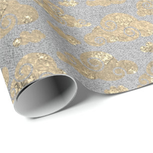 Papier Cadeau Foxier Argent gris Parties scintillant Nuages Méta