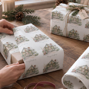 Papier Cadeau Foyer d'hiver de neige sur mesure Aquarelle de Noë