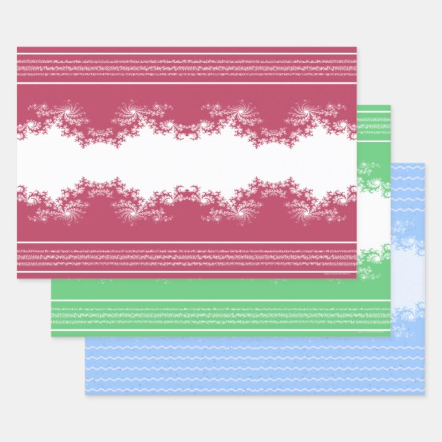 Papier Cadeau Fractal Rouge Vert Bleu Noël (Lot)