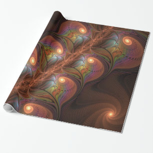 Papier Cadeau Fractale marron trippy abstrait fluorescent coloré