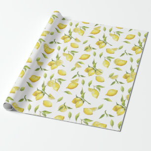 Papier Cadeau Fraîches citrons Vert Fleur Aquarelle