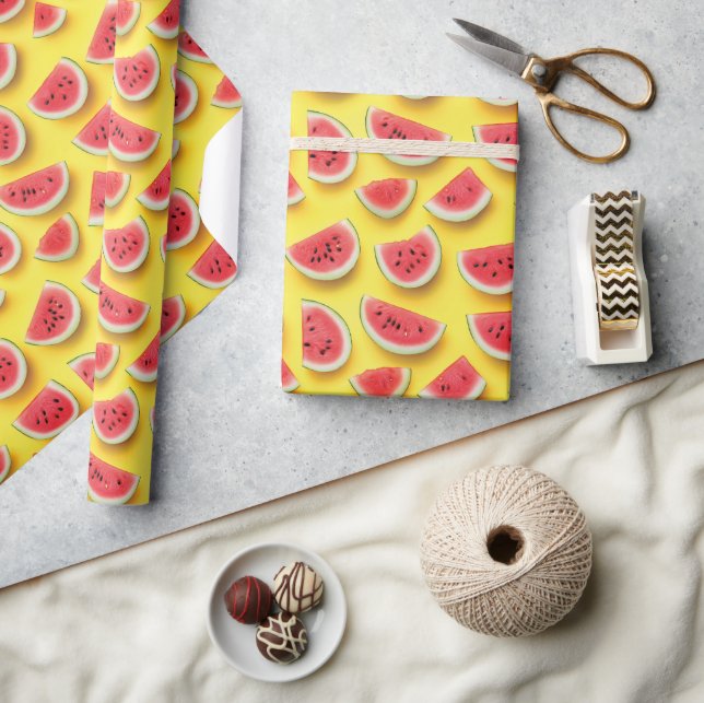 Papier Cadeau Fraîches de pastèque Motif sur Jaune (Artisanat)