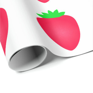 Papier Cadeau Fraise Baby shower fille Anniversaire rose blanc