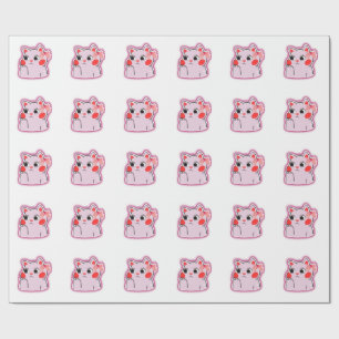 Papier Cadeau Fraise Bow rose Kitty - Jolie conception de dessin