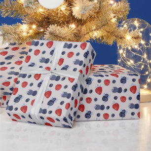 Papier Cadeau Fraise, Huckleberry, Mûre sur Beige
