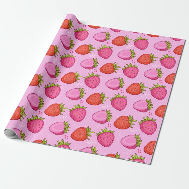 Papier Cadeau Fraise mignonne (Déroulé)
