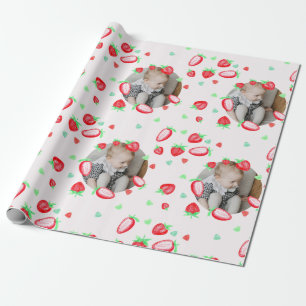 Papier Cadeau Fraise première fête d'anniversaire photo personna