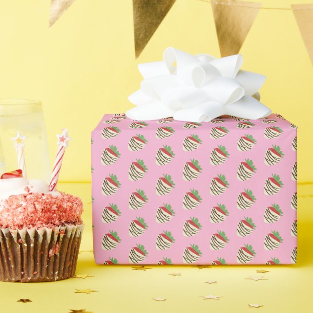 Papier Cadeau Fraise recouverte de chocolat blanc (Fête d'anniversaire)
