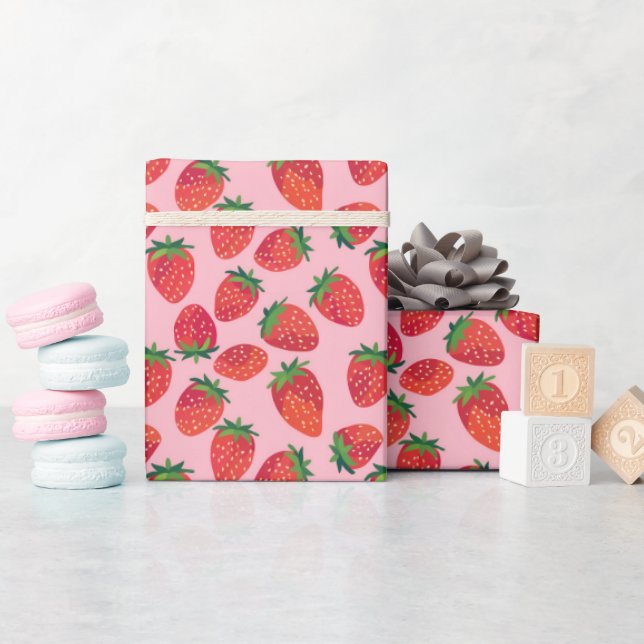 Papier Cadeau Fraise rose et rouge (Baby Shower)
