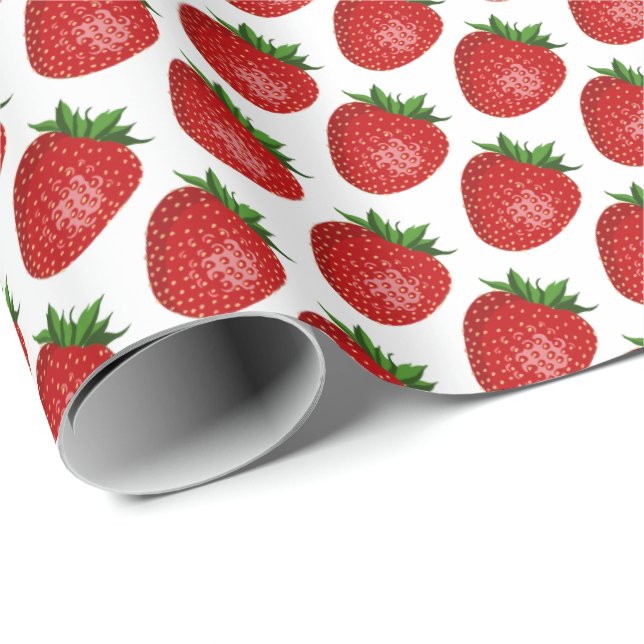 Papier Cadeau Fraise Thématique Enveloppement Cadeau Fruit Desig (Coin rond)