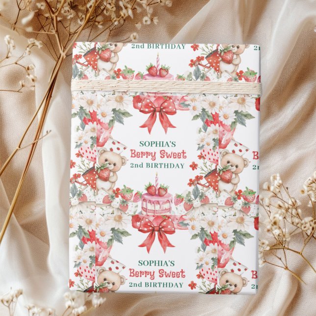 Papier Cadeau Fraise vintage sucrée 2e anniversaire  (Créateur téléchargé)