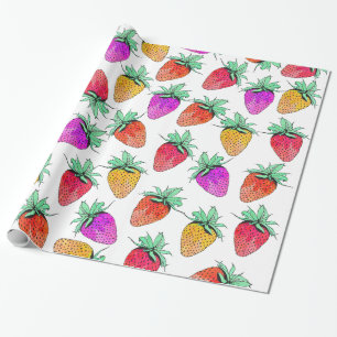 Papier Cadeau Fraises fruitées d'aquarelle colorée lumineuse
