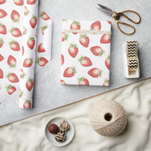 Papier Cadeau Fraises Fruits Rouges Anniversaire
