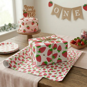 Papier Cadeau Fraises hachées vertes Whimsical