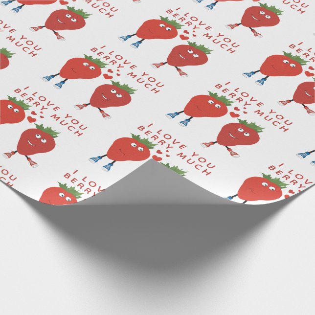Papier Cadeau Fraises Mignonnes En Amour (Coin)