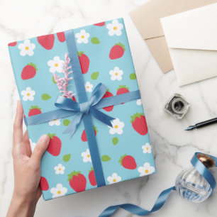 Papier Cadeau Fraises mignonnes et fleurs sucrées féminines kawa