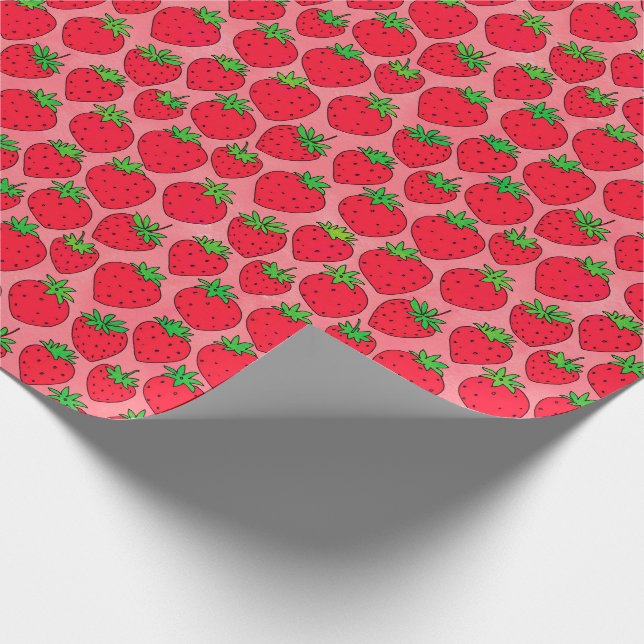 Papier Cadeau Fraises rouges sur le rose (Coin)