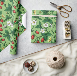 Papier Cadeau Fraises sauvages rouge/jaune/vert/
