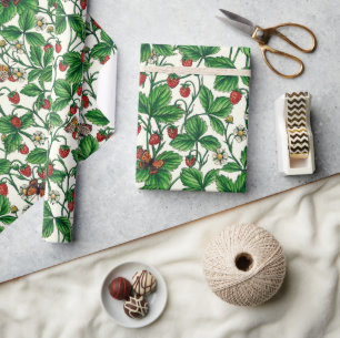 Papier Cadeau Fraises sauvages sur blanc