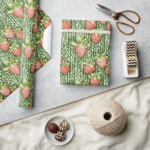 Papier Cadeau Fraises Vertes Rouges Fruit Anniversaire