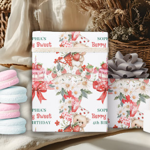 Papier Cadeau Fraisette Vintage 4ème Anniversaire Sucré 