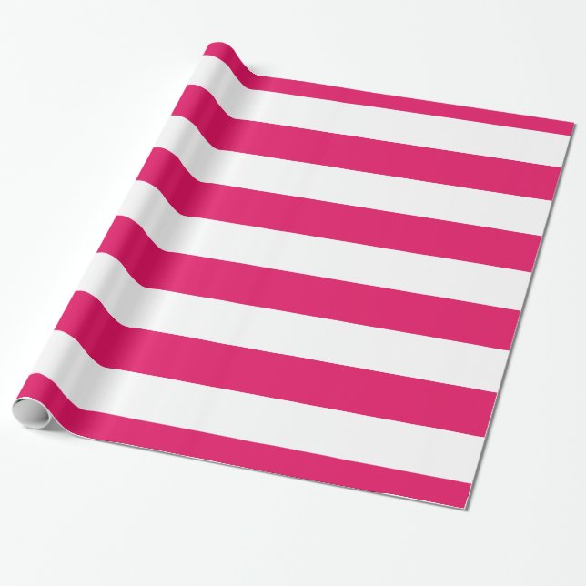 Papier Cadeau Framboise, motif à rayures blanches XL (Déroulé)