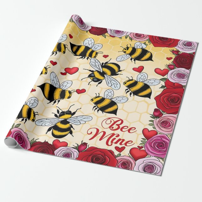 Papier Cadeau Frame d'amour Floral de la mine d'abeilles (Déroulé)