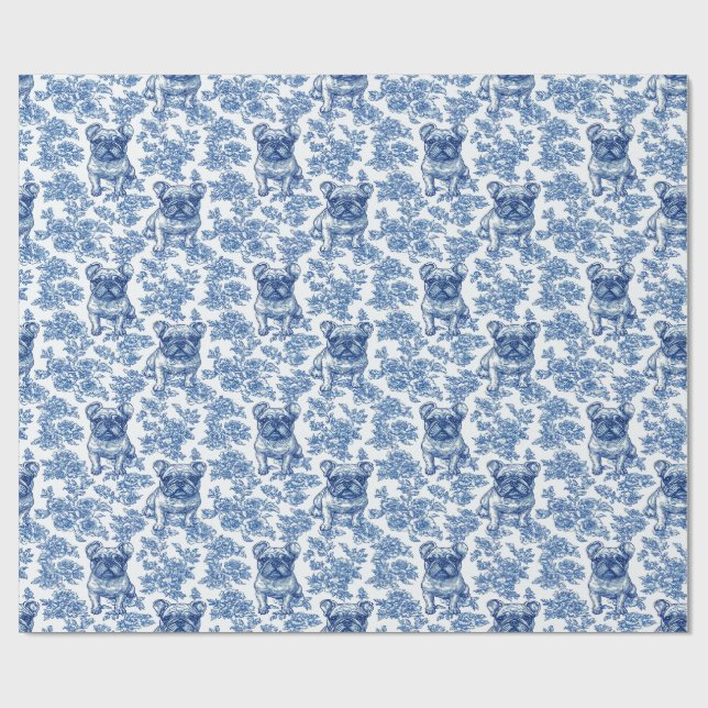 Papier Cadeau Français Bulldog Frenchie Blue Toile Motif (Plat)